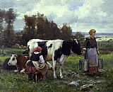 Julien Dupre Canvas Paintings - Milkmaids in the Field